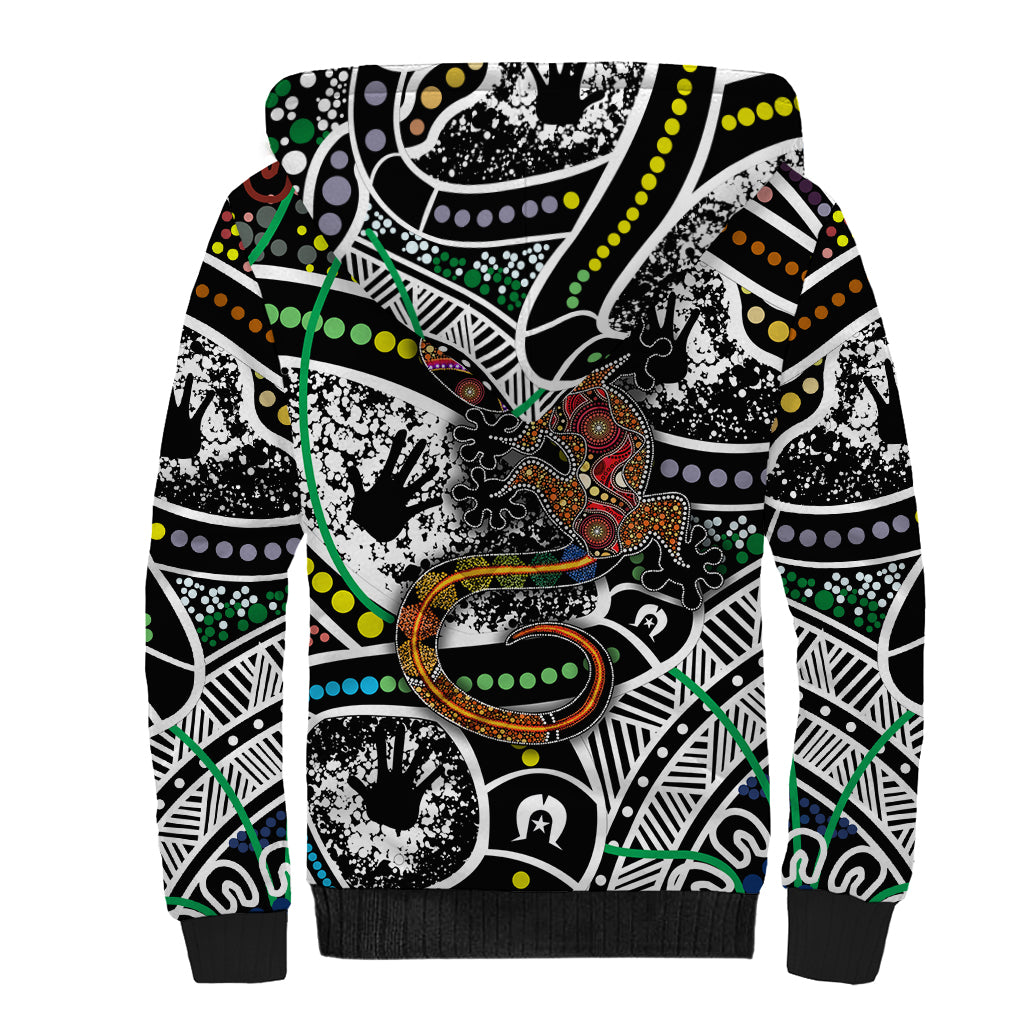 Aboriginal Lizzard Pattern Dot Art Sherpa Hoodie