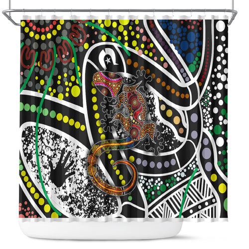 Aboriginal Lizzard Pattern Dot Art Shower Curtain