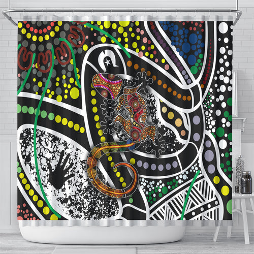 Aboriginal Lizzard Pattern Dot Art Shower Curtain