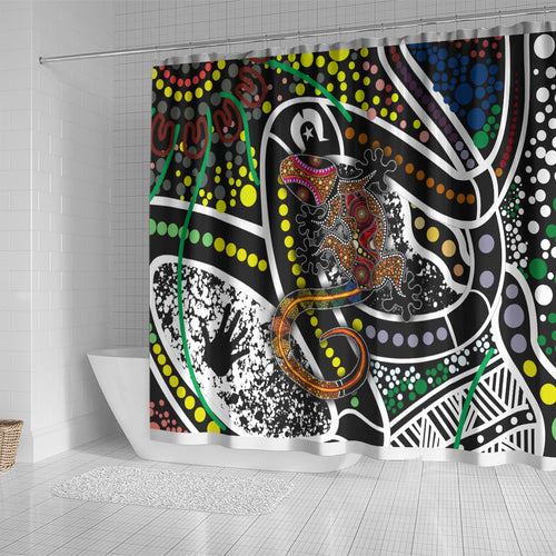 Aboriginal Lizzard Pattern Dot Art Shower Curtain