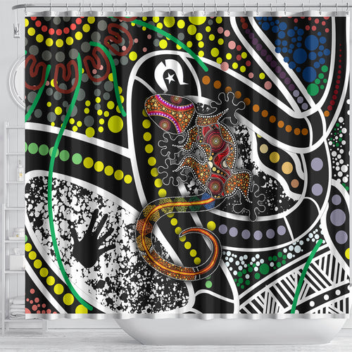 Aboriginal Lizzard Pattern Dot Art Shower Curtain