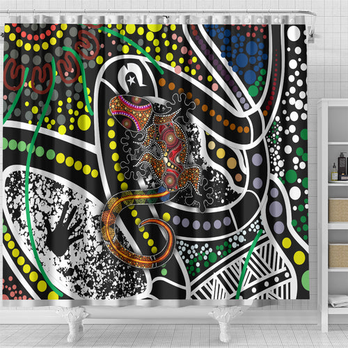 Aboriginal Lizzard Pattern Dot Art Shower Curtain