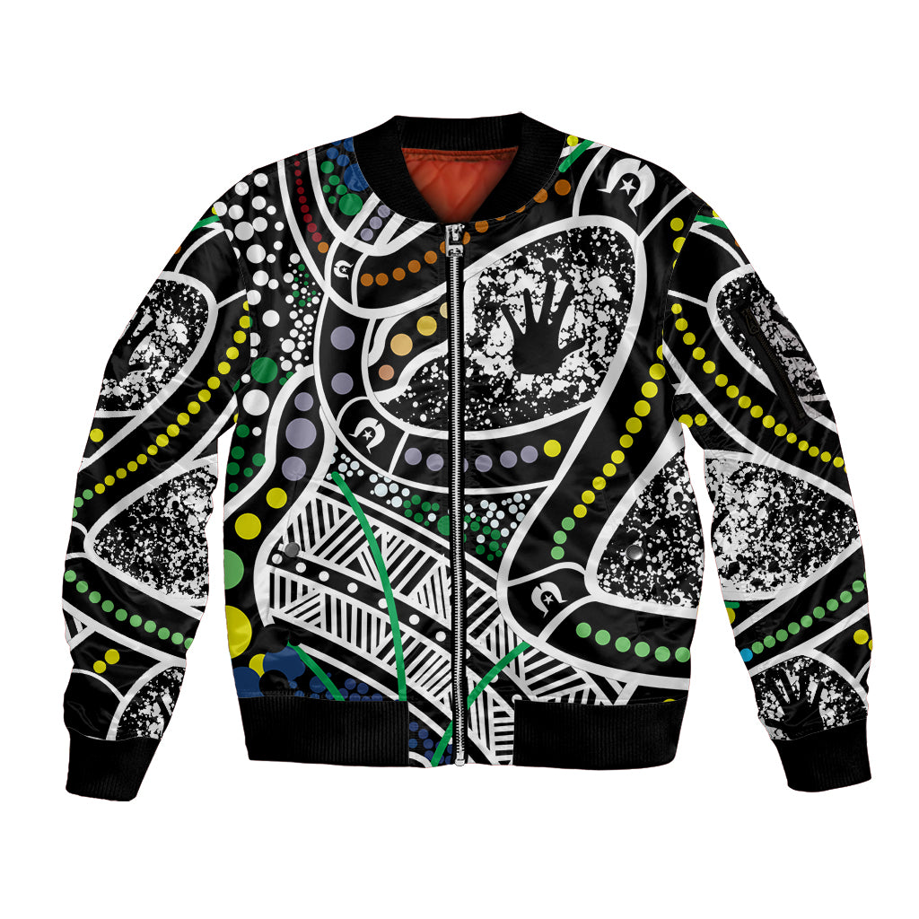 Aboriginal Lizzard Pattern Dot Art Sleeve Zip Bomber Jacket