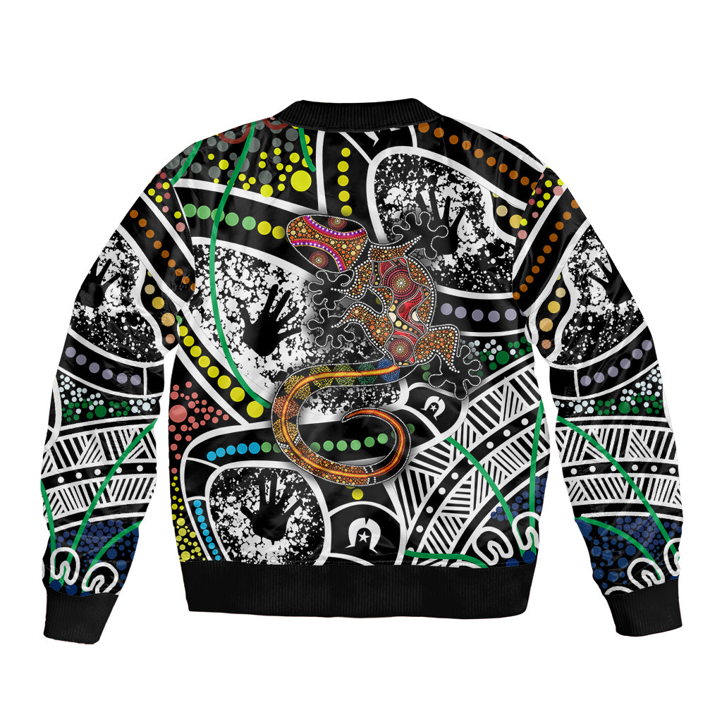 Aboriginal Lizzard Pattern Dot Art Sleeve Zip Bomber Jacket