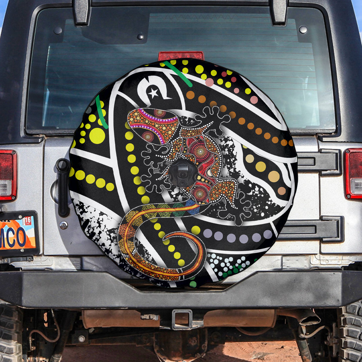 Aboriginal Lizzard Pattern Dot Art Spare Tire Cover