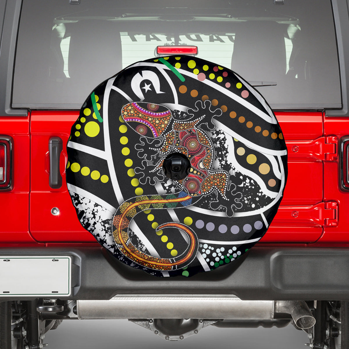 Aboriginal Lizzard Pattern Dot Art Spare Tire Cover