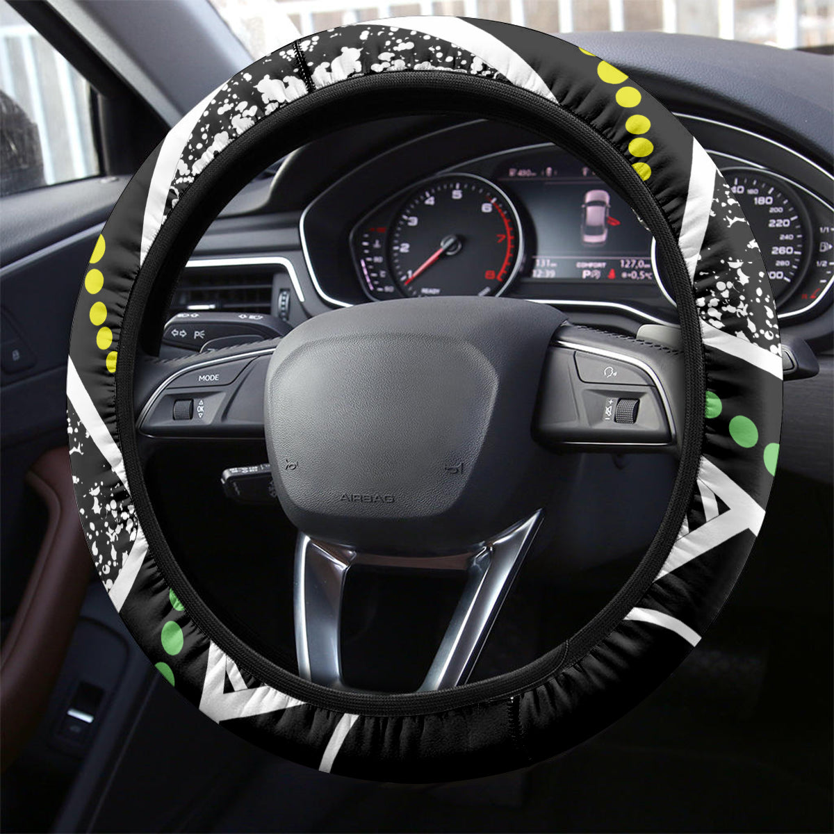 Aboriginal Lizzard Pattern Dot Art Steering Wheel Cover