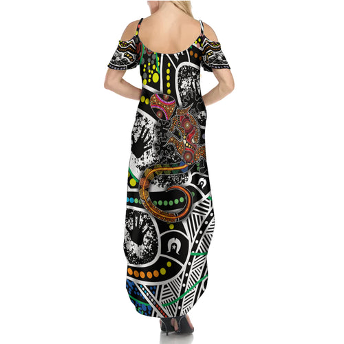 Aboriginal Lizzard Pattern Dot Art Summer Maxi Dress