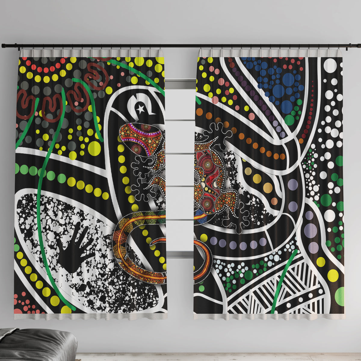 Aboriginal Lizzard Pattern Dot Art Window Curtain