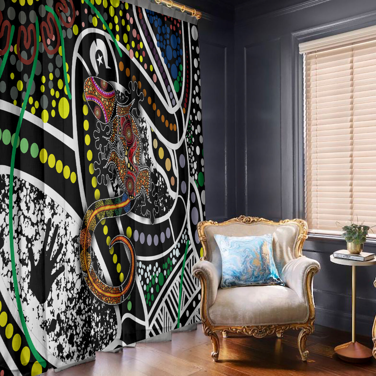 Aboriginal Lizzard Pattern Dot Art Window Curtain