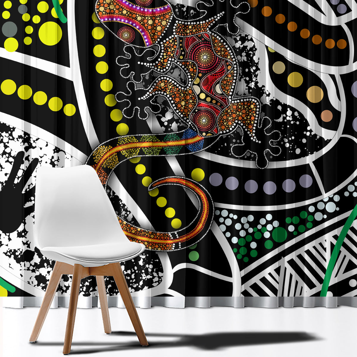 Aboriginal Lizzard Pattern Dot Art Window Curtain