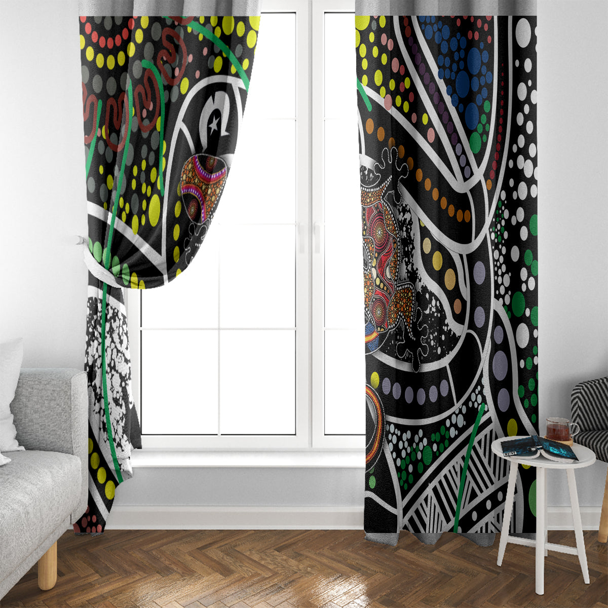 Aboriginal Lizzard Pattern Dot Art Window Curtain