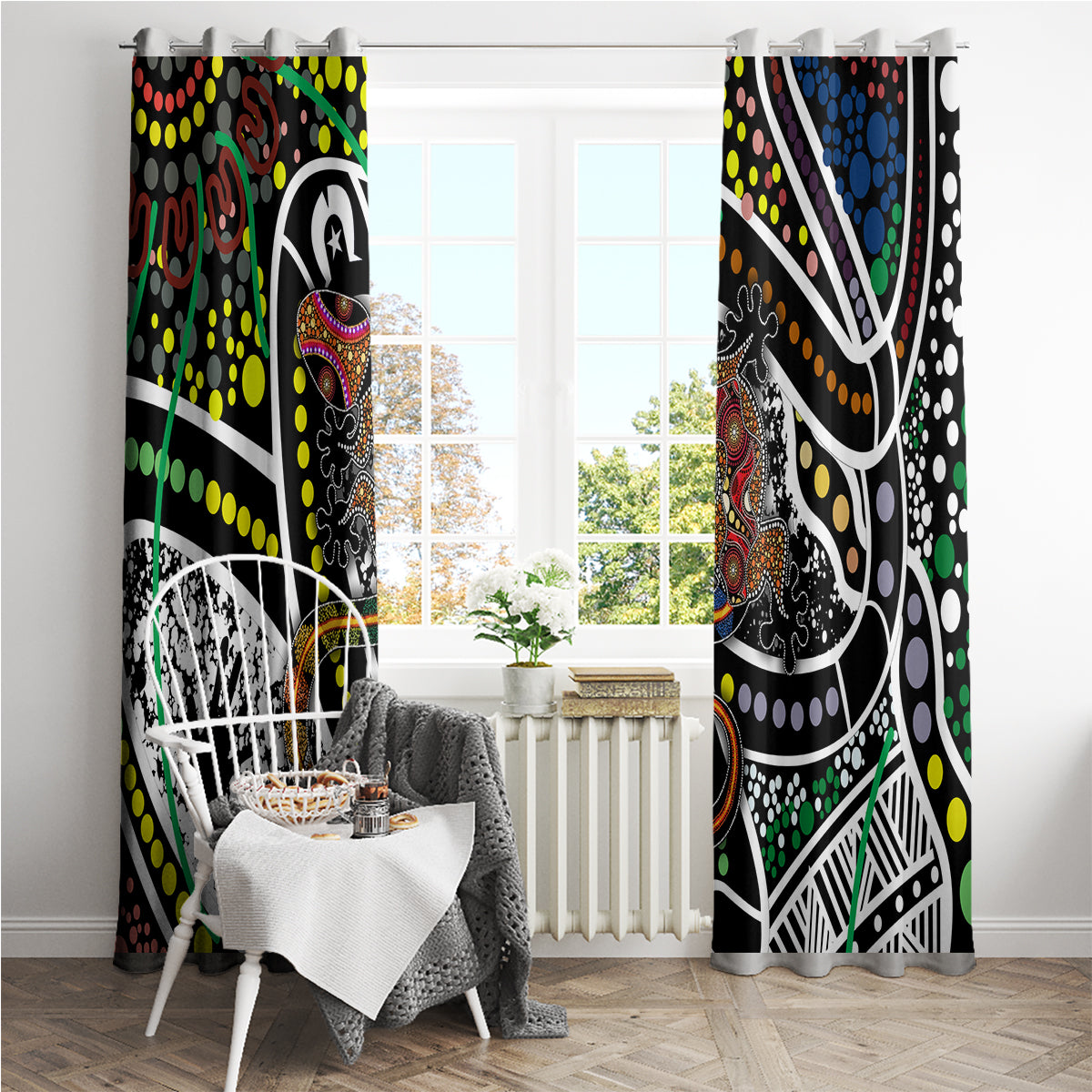 Aboriginal Lizzard Pattern Dot Art Window Curtain