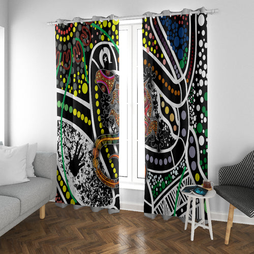 Aboriginal Lizzard Pattern Dot Art Window Curtain