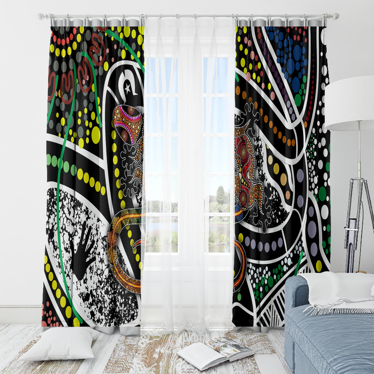 Aboriginal Lizzard Pattern Dot Art Window Curtain