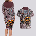 Aboriginal Pattern Bird Couples Matching Long Sleeve Bodycon Dress and Hawaiian Shirt