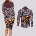 Aboriginal Pattern Bird Couples Matching Long Sleeve Bodycon Dress and Long Sleeve Button Shirt