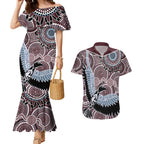 Aboriginal Pattern Bird Couples Matching Mermaid Dress and Hawaiian Shirt