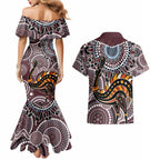 Aboriginal Pattern Bird Couples Matching Mermaid Dress and Hawaiian Shirt