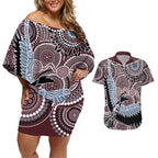 Aboriginal Pattern Bird Couples Matching Off Shoulder Short Dress and Hawaiian Shirt