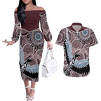 Aboriginal Pattern Bird Couples Matching Off The Shoulder Long Sleeve Dress and Hawaiian Shirt
