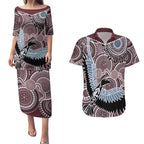 Aboriginal Pattern Bird Couples Matching Puletasi and Hawaiian Shirt