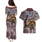Aboriginal Pattern Bird Couples Matching Puletasi and Hawaiian Shirt