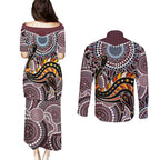 Aboriginal Pattern Bird Couples Matching Puletasi and Long Sleeve Button Shirt