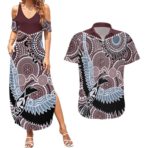 Aboriginal Pattern Bird Couples Matching Summer Maxi Dress and Hawaiian Shirt