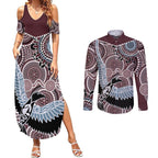 Aboriginal Pattern Bird Couples Matching Summer Maxi Dress and Long Sleeve Button Shirt
