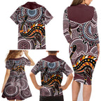 Aboriginal Pattern Bird Family Matching Long Sleeve Bodycon Dress and Hawaiian Shirt