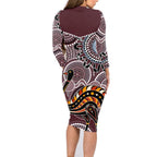 Aboriginal Pattern Bird Family Matching Long Sleeve Bodycon Dress and Hawaiian Shirt