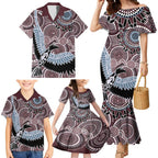 Aboriginal Pattern Bird Family Matching Mermaid Dress and Hawaiian Shirt