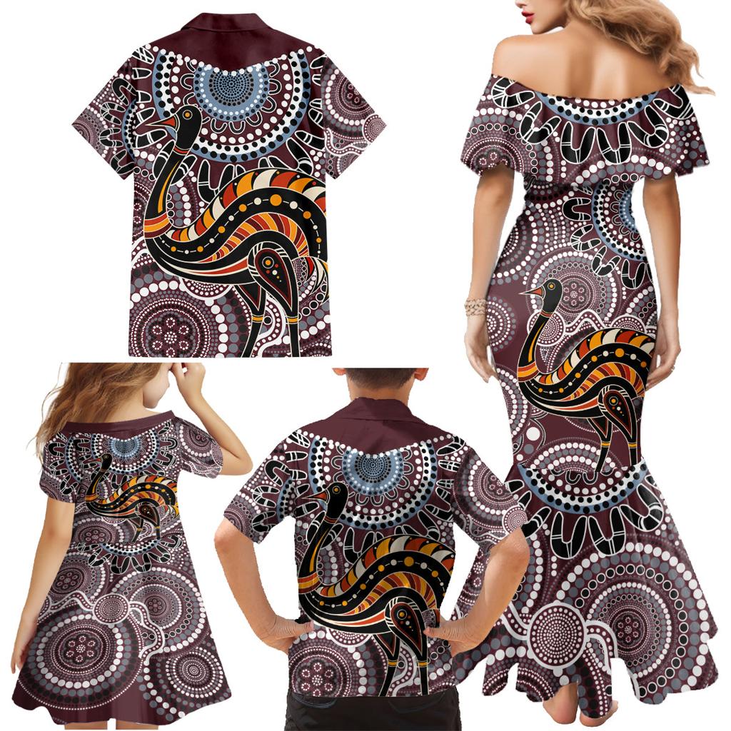 Aboriginal Pattern Bird Family Matching Mermaid Dress and Hawaiian Shirt