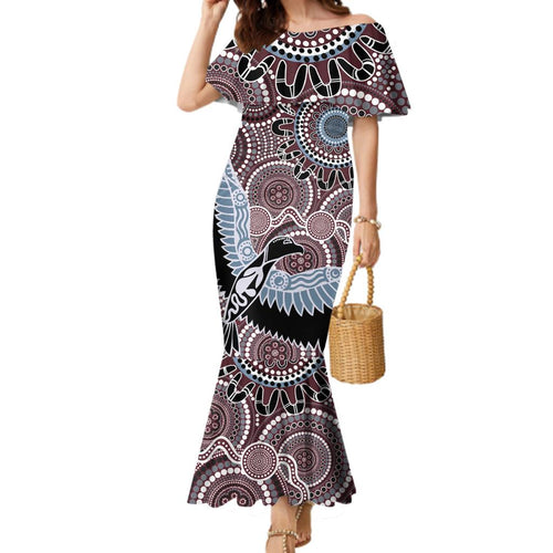 Aboriginal Pattern Bird Family Matching Mermaid Dress and Hawaiian Shirt