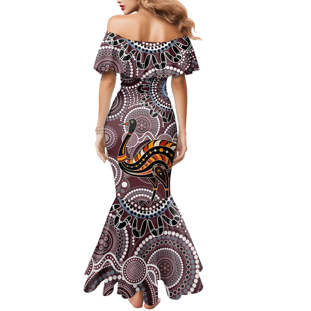 Aboriginal Pattern Bird Family Matching Mermaid Dress and Hawaiian Shirt