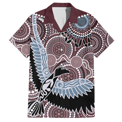 Aboriginal Pattern Bird Family Matching Off Shoulder Maxi Dress and Hawaiian Shirt