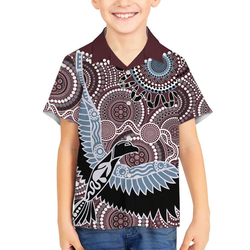 Aboriginal Pattern Bird Family Matching Off Shoulder Maxi Dress and Hawaiian Shirt