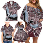 Aboriginal Pattern Bird Family Matching Off Shoulder Short Dress and Hawaiian Shirt