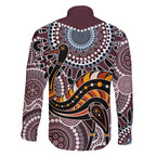 Aboriginal Pattern Bird Family Matching Off Shoulder Short Dress and Hawaiian Shirt