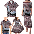 Aboriginal Pattern Bird Family Matching Puletasi and Hawaiian Shirt