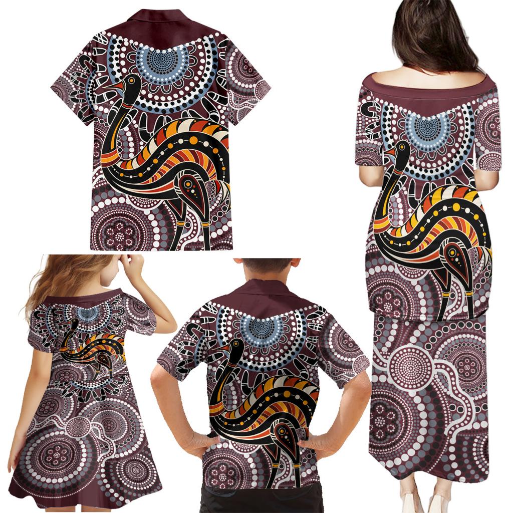 Aboriginal Pattern Bird Family Matching Puletasi and Hawaiian Shirt