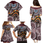 Aboriginal Pattern Bird Family Matching Puletasi and Hawaiian Shirt