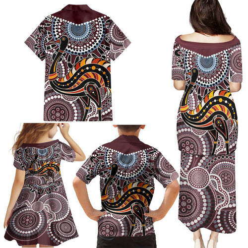 Aboriginal Pattern Bird Family Matching Puletasi and Hawaiian Shirt