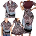 Aboriginal Pattern Bird Family Matching Short Sleeve Bodycon Dress and Hawaiian Shirt