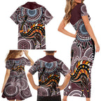 Aboriginal Pattern Bird Family Matching Short Sleeve Bodycon Dress and Hawaiian Shirt