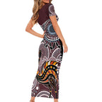 Aboriginal Pattern Bird Family Matching Short Sleeve Bodycon Dress and Hawaiian Shirt