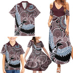 Aboriginal Pattern Bird Family Matching Summer Maxi Dress and Hawaiian Shirt