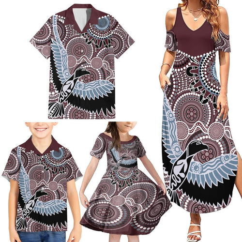 Aboriginal Pattern Bird Family Matching Summer Maxi Dress and Hawaiian Shirt