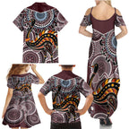 Aboriginal Pattern Bird Family Matching Summer Maxi Dress and Hawaiian Shirt